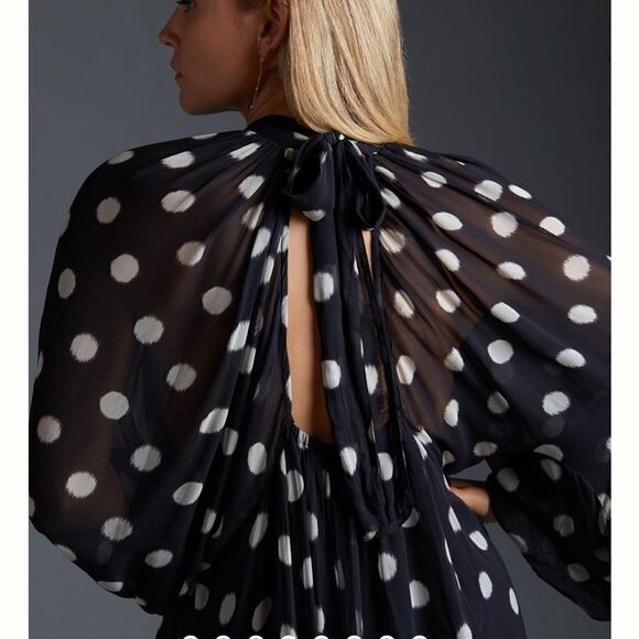 Anthropologie Maeve Long Sleeve Sheer Mini Dress Polka Dot - Picture 9 of 9